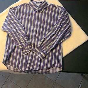 Tommy Hilfiger Men's Button Down Long Sleeve Shirt Size L Blue & White